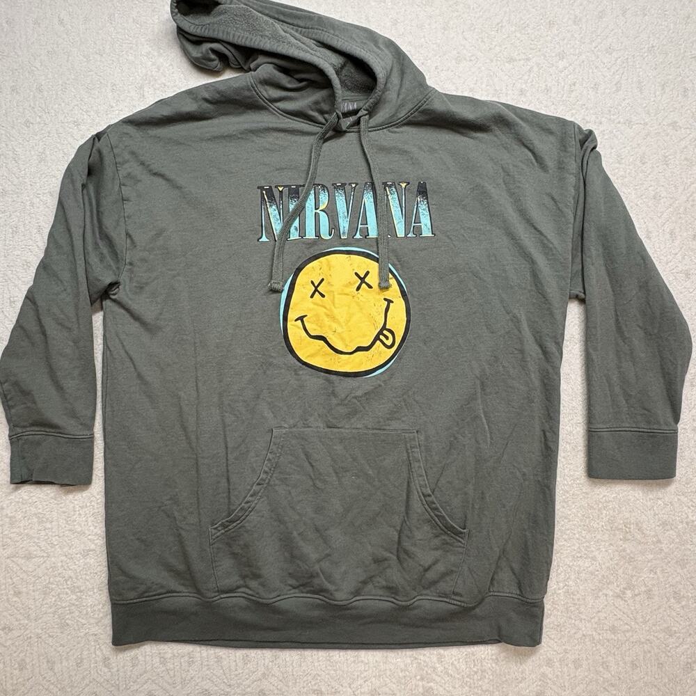 Nirvana Green Hooded Sweatshirt Smile Face Hoodie XXL Grudge Spellout Graphic